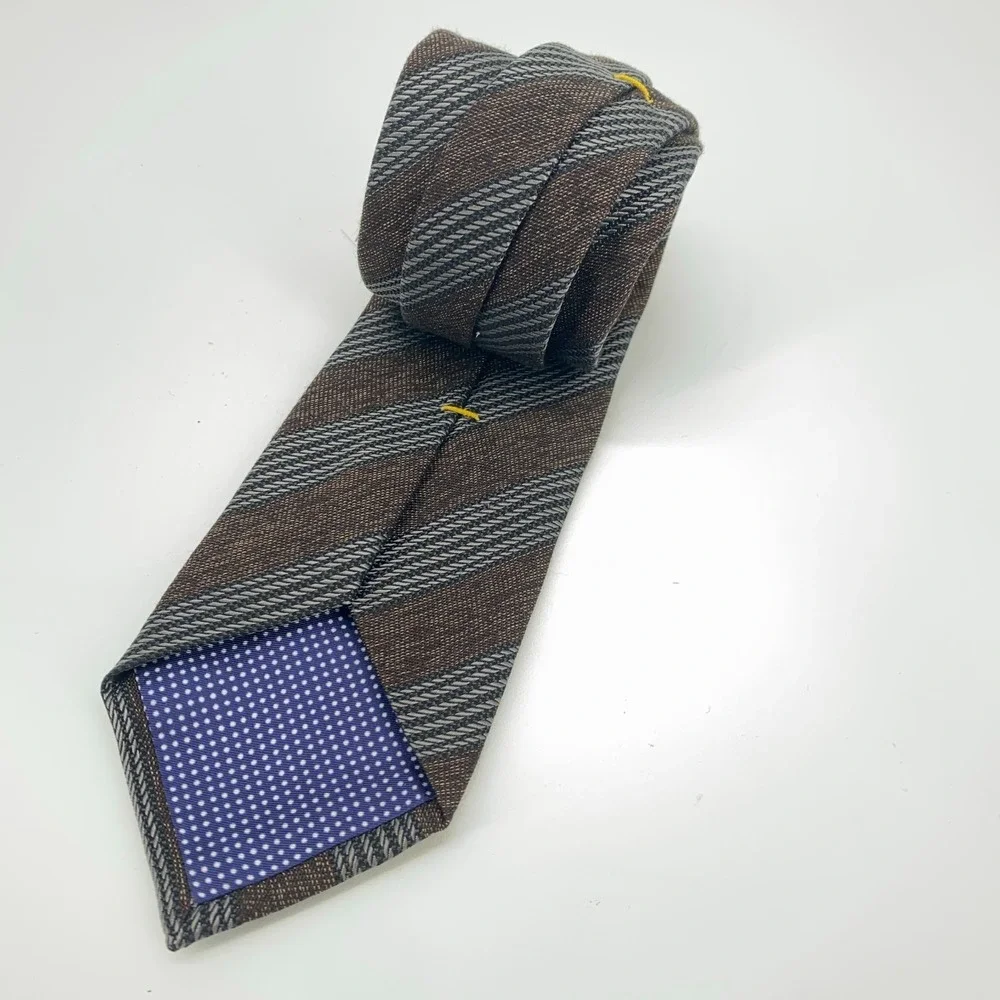 Eton Tie Men One Size Multi Striped Wool Blend Luxury Classic Necktie Italy Made